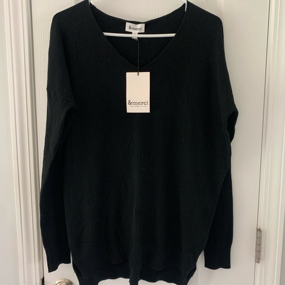 & Merci‎ Black v neck pullover Sweater Dress S NWT casual oversized Lagenlook - Picture 3 of 10